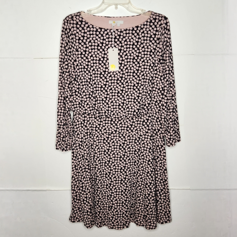 Boden Nellie Jersey Dress Womens Size US 10R Pink Black Long Sleeve J0875 NEW